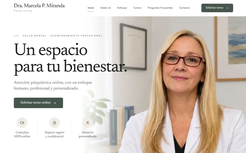 Vista previa de la web de la Dra. Marcela P. Miranda, psiquiatra
